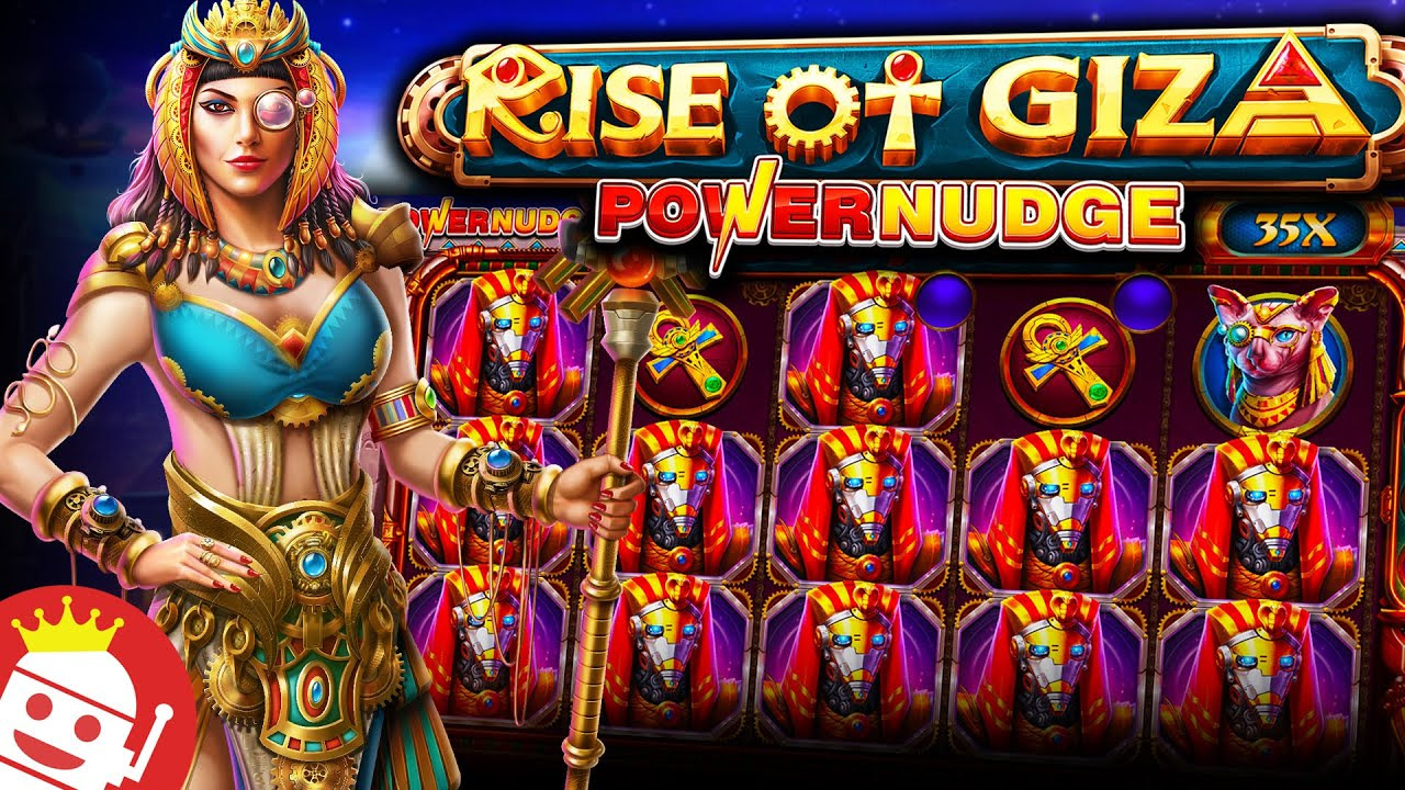 Alt text for an image HTML tag: A promotional image for the Rise of Giza PowerNudge online slot game by Pragmatic Play. Explore the ancient Egyptian theme of Rise of Giza PowerNudge with its captivating gameplay and stunning graphics. Try the demo of Rise of Giza PowerNudge for free and experience the excitement of this popular slot game. Discover the bonus features, high RTP, and read a detailed review of Rise of Giza PowerNudge before playing. Join the adventure of Rise of Giza PowerNudge online and enjoy the thrill of winning big!